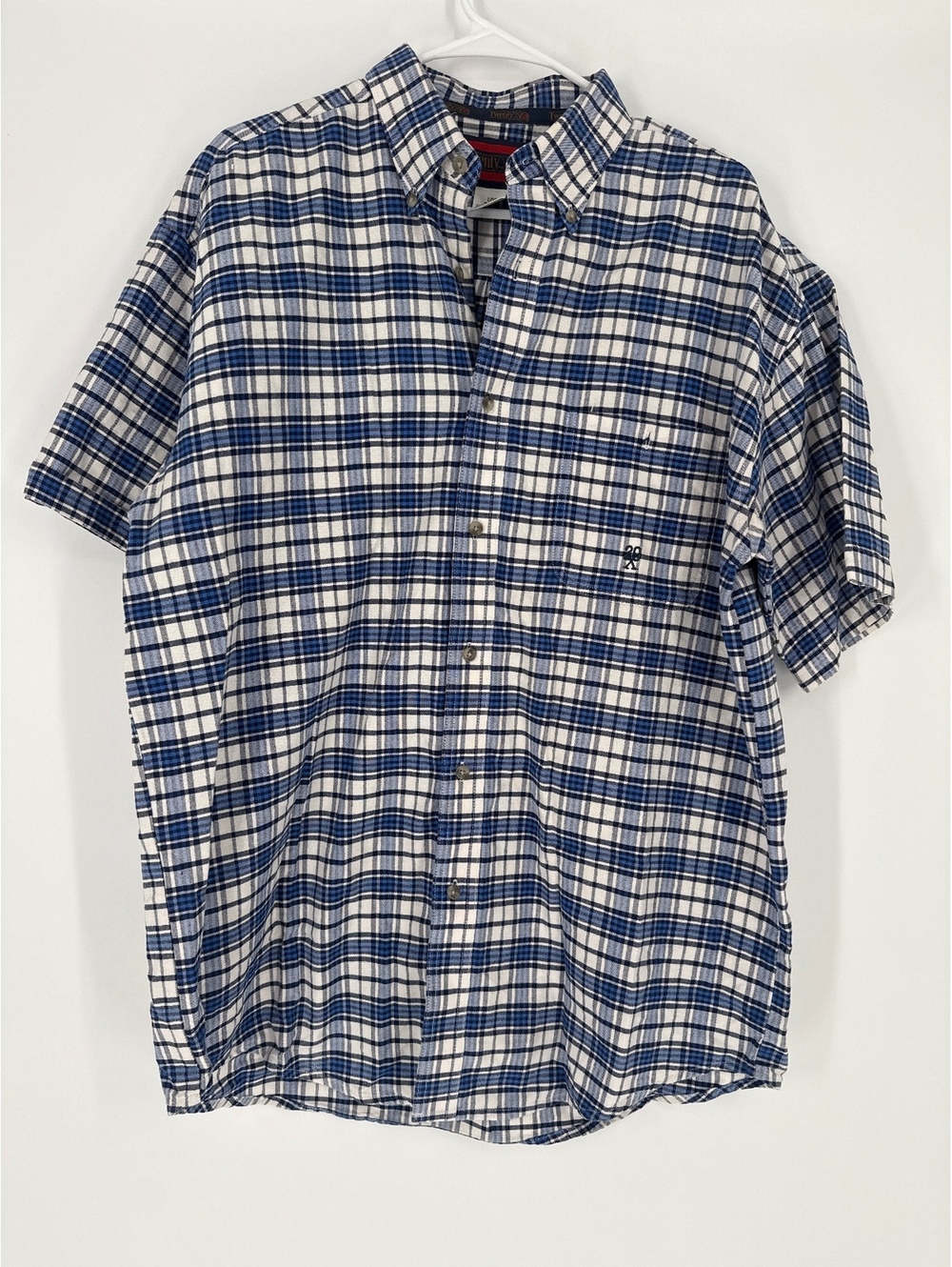 Twenty X Men's Large Blue and White Plaid Short Sleeve Button-Up Shirt